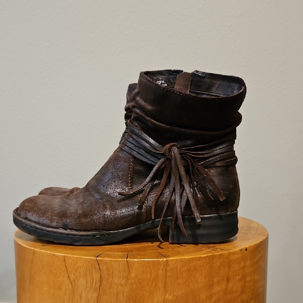 Born Tassle Boots Suede Dark Brown Cross Castagno Oiled Suede Sz 7.5